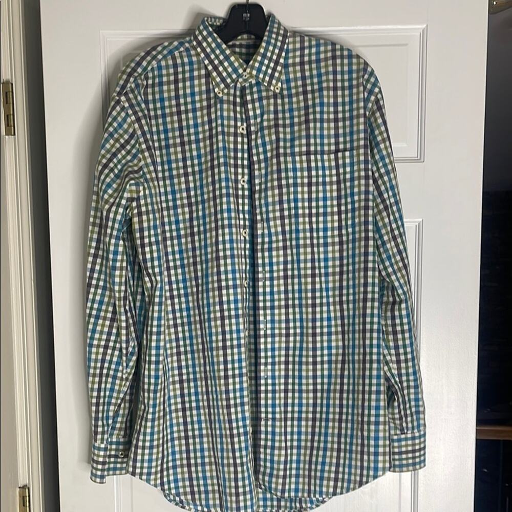Peter Millar Blue and Green Casual Button Down Shirt Large